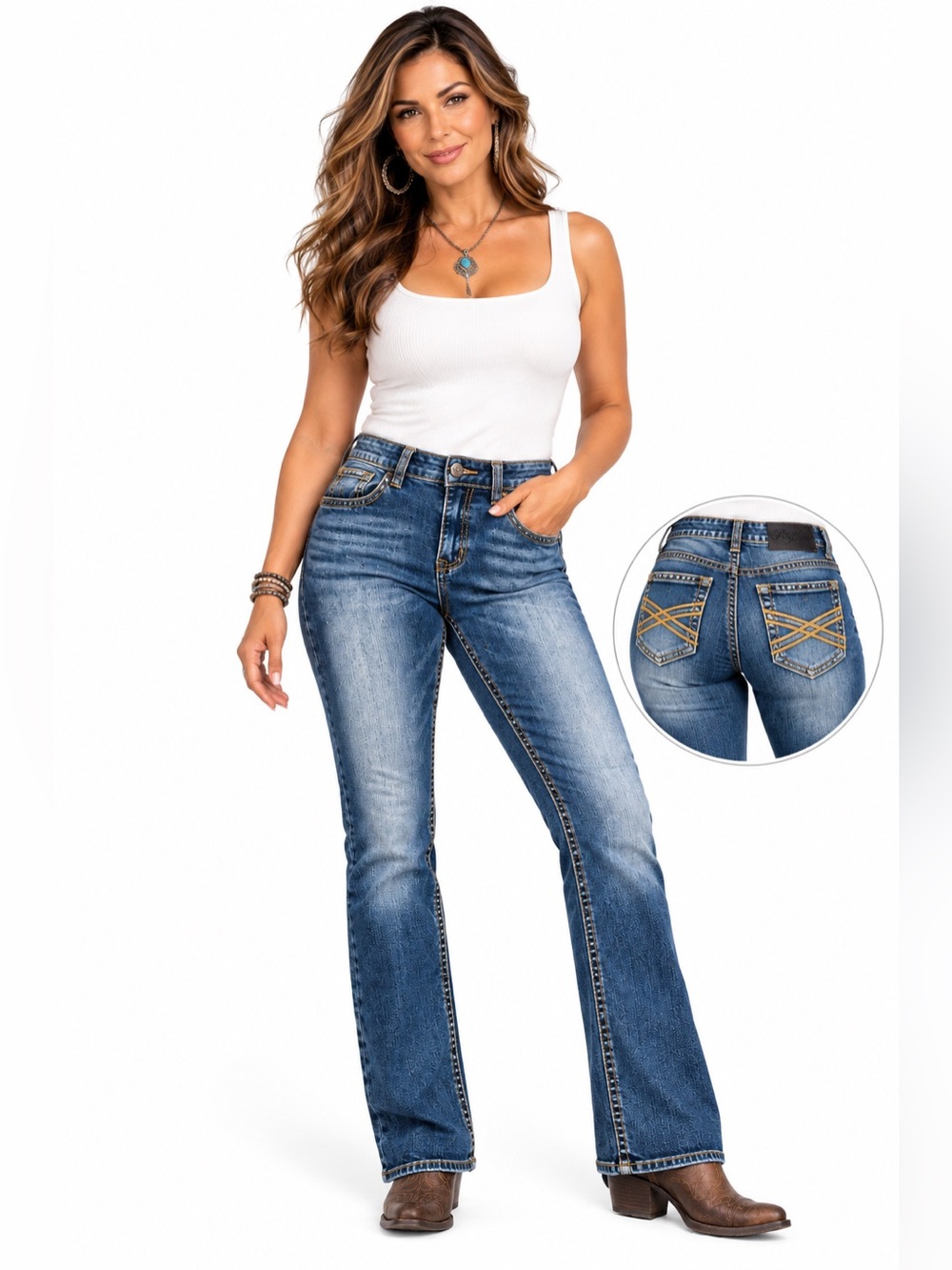 Retro Stitch Jeans Size 14 Western Embroidered Straight Leg Stretch Denim